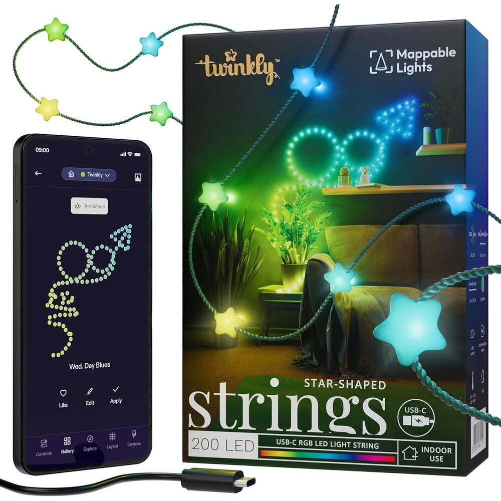 Twinkly Candies 200L 8MM Star shape RGB green USB C - Ecomm